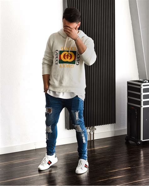 gucci tshirt and jeans|gucci distressed jeans.